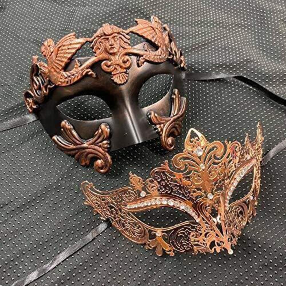 6950 Rose Gold Bronze Roman Luxury Couple Mask - Venetian His & Her Mask